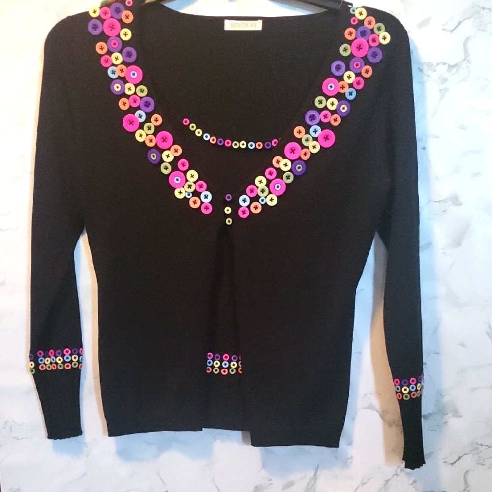 Kookai Vintage Buttons Galore CardiganW/built-in tank Silk,wool & Cashmere